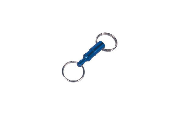 ब्लू एल्यूमीनियम डबल चाबी की अंगूठी धारक प्रोमोशनल Keychains 30595 अलग खींच