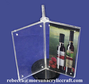 Rotatable एक्रिलिक चुंबकीय मेनू धारक 3 साइड Plexiglass पोस्ट धारक